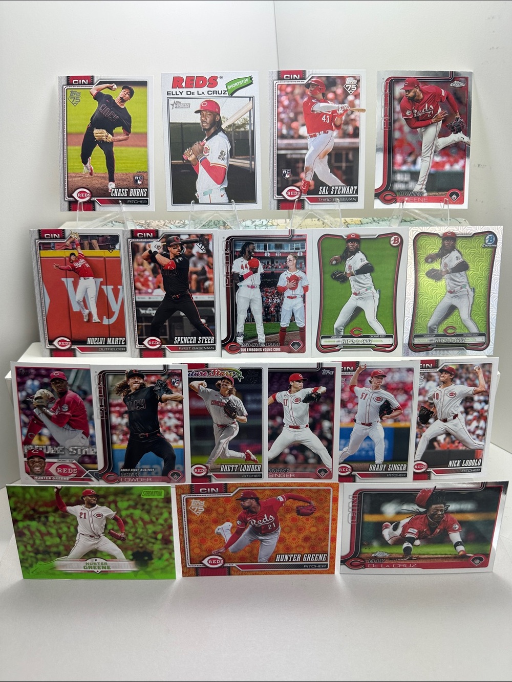 Elly De La Cruz w/ Chase Burns & Sal Stewart rookies +Greene Reds Lot of 18